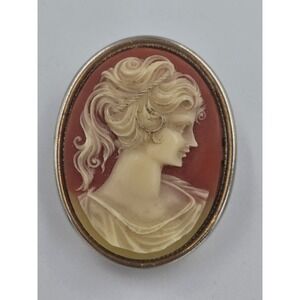 Vintage Cameo Locket Brooch Pendant Carved Lady Portrait Silver Gold Tone parfum